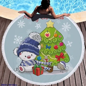 1 шт. 150*150 см DIY полотенце Merry Christmas микрофибра и кисточка полотенце с принтом используется для пикника Рождество пляж полотенце catoon - Цвет: 3