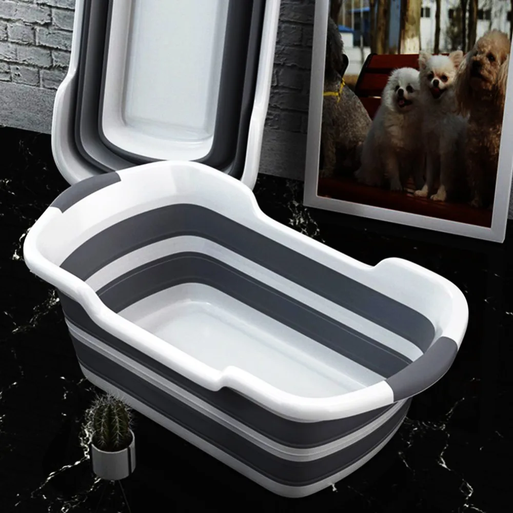 Grey Folding Non-Slip Bathtub Safety Security with Drainage Hole Pet Bath Tubs Bath Accessories Baby Shower Portable Bathtub,Cat and Dog Bath Tubs 