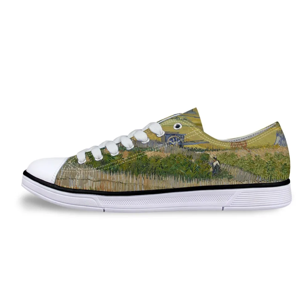 Kaufen Männer Casual Malerei Kunstdruck Schuhe Männlichen Spitze up Vulkanisierte Low Top Leinwand Schuh Wohnungen für boysVincent van gogh master stück
