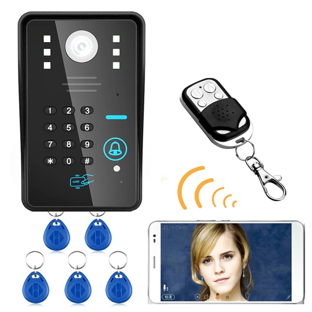 Беспроводной WI-FI IP RFID пароль видео-телефон двери Дверные звонки домофон Системы Ночное видение Водонепроницаемый Система контроля доступа