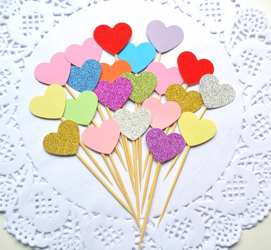 

10pcs/lot Small Heart Cake Topper Multi Colors Love Flags Single Stick For Wedding Birthday Party Cake Baking Supplies