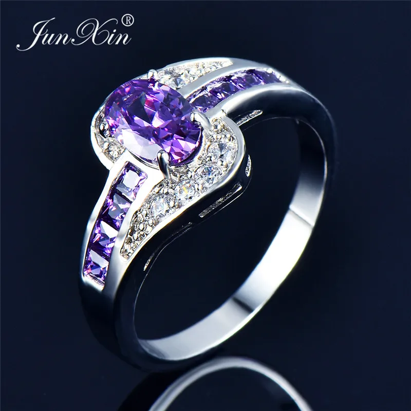 8 цветов Кристалл женский КАМЕНЬ Перидот кольцо Мода 925 серебро винтажные свадебные кольца синий зеленый красный фиолетовый Кольца для женщин - Цвет основного камня: Purple