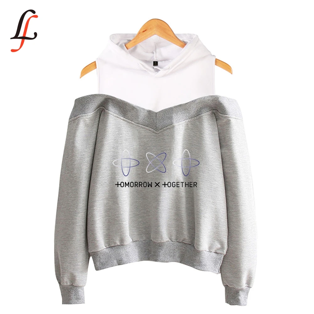 Lecky Shoulder толстовки слинг Толстовка для женщин TXT tomorrow together Толстовка с принтом Kpop Топы Повседневная Уличная одежда спортивный костюм