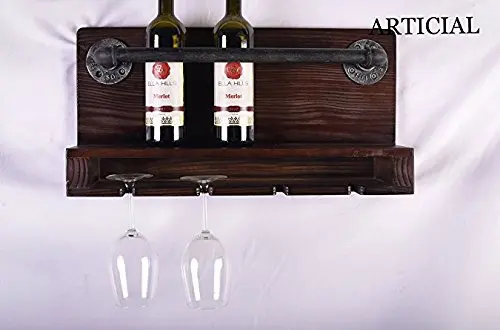 Us 179 0 Industrial Furniture Wall Mounted Retro Wine Glass Holder Floating Wood Shelf Holder Kitchen Storage Rack Wine Cabinet In Wine Racks From