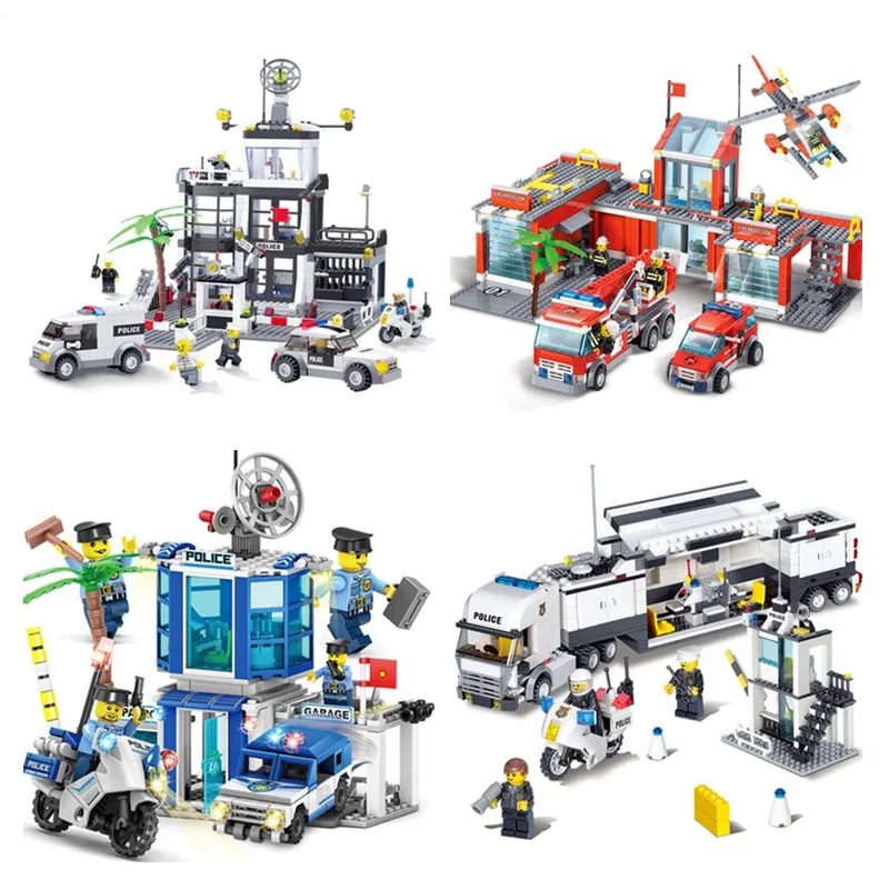 

H&HXY KAZI IN STOCK 6725 8051 603037 603045 Police office Fire Department plane car legoing Model Building Block Bricks Toys