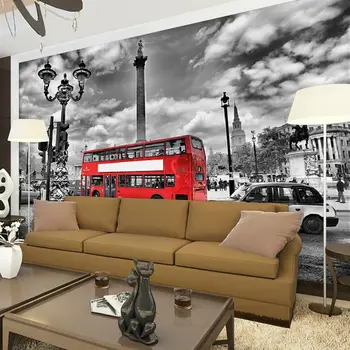 

European Home Decor Wall Paper London Street Red Bus Photo Wallpaper Mural Papel De Parede 3D Self Adhesive Vinyl/Silk Wallpaper