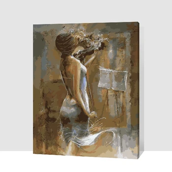 

MaHuaf-A955 sexy woman with a violin DIY oil painting by numbers coloring on canvas 40x50cm Framed art pictrue home decoration