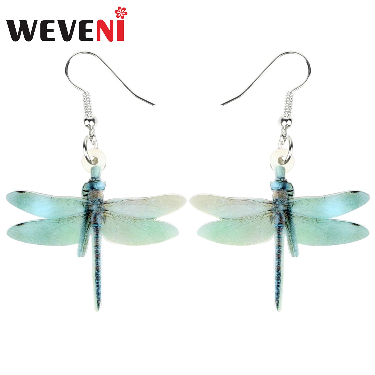 

WEVENI Acrylic Lightblue Dragonfly Earrings Big Long Dangle Drop Fashion Insect Jewelry For Women Girl Ladies Charms Gift Bijoux
