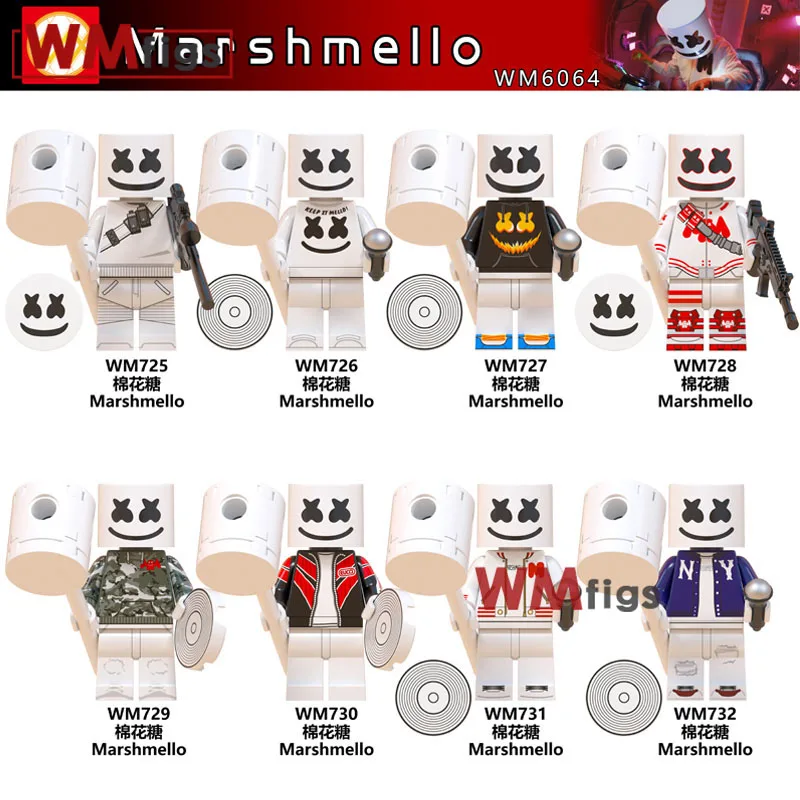 

WM6064 DJ Marshmallow Microphone Weapon Musician Freddie Mercury Queen Kiss Band Building Blocks Bricks Toys Kids Gifts Juguetes