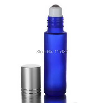 

600PCS/LOT Cosmetic refillable Frosted 10ml (1/3oz) cobalt blue glass roll on bottle Essential oils Fragrances with aluminum Cap
