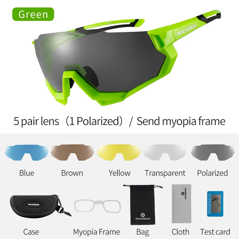 ROCKBROS Cycling Glasses Bicycle Polarized Photochromic Myopia Glasses Bike Eyewear Sport Men Women Fishing Cycling Sunglasses - Цвет: Half-frame Green
