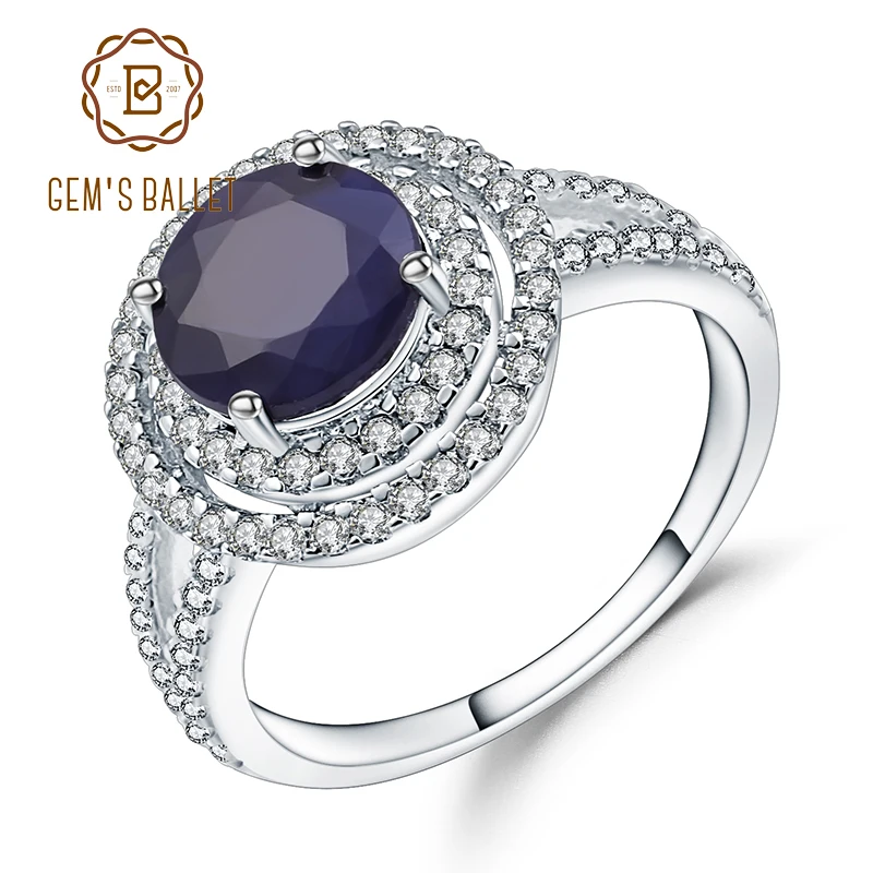 Gem's Ballet 2.57Ct натуральный синий сапфир драгоценный камень коктейльное кольцо 925 пробы серебряные обручальные кольца для женщин хорошее ювелирное изделие