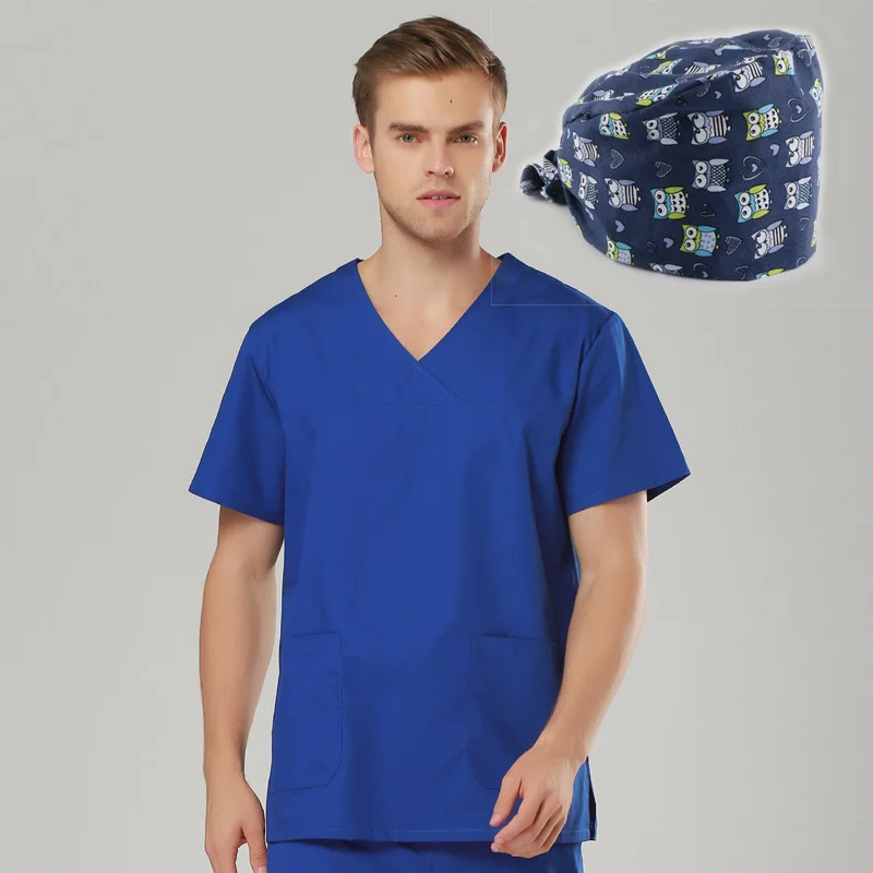 Брендовая медицинская одежда для скорой помощи, Униформа, Хлопковая женская одежда, мужские костюмы врача, 3 шт. костюмы - Цвет: Men Royal blue