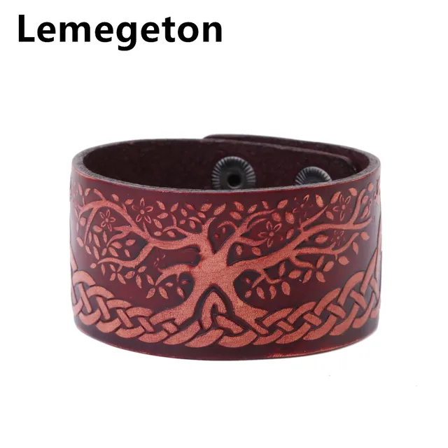 Lemegeton Dark Brown Men S Leather Cuff Bracelets Bangles With Lemegeton Dark Brown Men S Leather Cuff Bracelets Bangles With Double Row Safety Clasp Tree Of