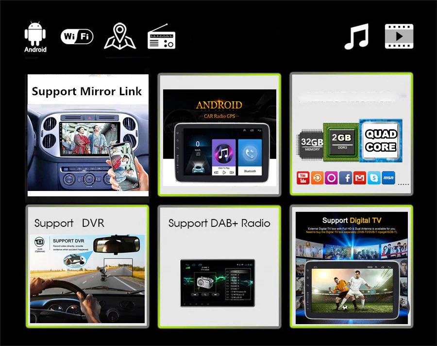 Clearance Universal 1DIN 9" Android 8.1 Rotatable Touch Screen Quad-core RAM 2GB ROM+32GB GPS Wifi Mirror Link 9