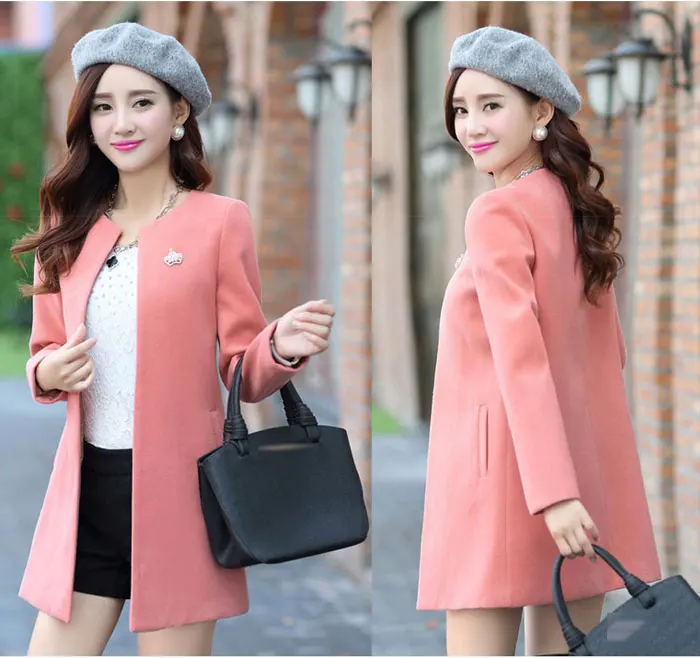 Fashion Round Neck Long Sleeve Women Coats S-XXL Solid Color Wool Blends Loose Cardigan Autumn Slim Thin Outerwear