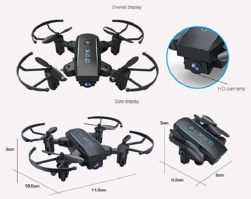 HY 1601 мини Дроны с камерой HD 720P Квадрокоптер Дрон складной в реальном времени видео Безголовый wifi FPV Квадрокоптер RC вертолеты