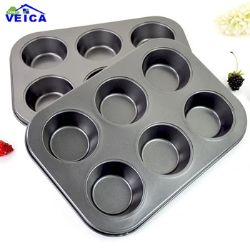 

2020 Promotion Baking Dish Round Non Stick Carbon Steel Bakeware 6 Cups Cake Cupcake Mold Pan Cookie Baking Pan