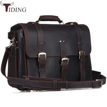 

Tiding Cow Leather Designer Travel Backpack 17 Inch Laptop Briefcase Large Adventure Shoulder Bag Men Multi-function Bag Brown
