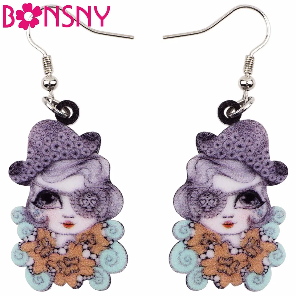 

Bonsny Big Long News Acrylic Drop Dangle Halloween Skull Lady Earrings Style Fashion Jewelry For Girls Women Teen Girls Gift