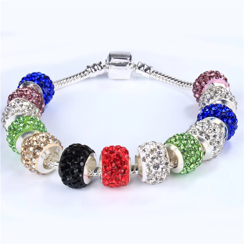 

20PCS Lot New CZ Crystal Rhinestone European Large Hole Beads Resin Glass Spacer Beads Charms Fit For Pandora Bracelets Jewelry
