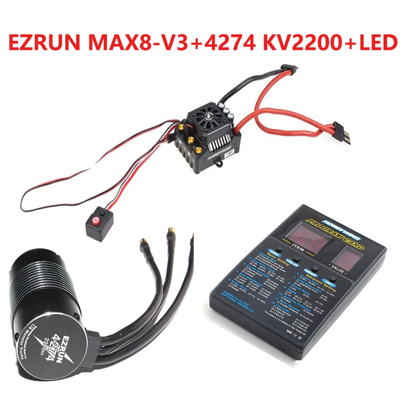 

Hobbywing EzRun Max8 v3 T / TRX Plug Waterproof Brushless ESC + 4274 2200KV Motor +LED Programming for 1/8 RC Car Truck