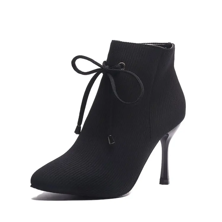 

Women's Shoes Winter Pointed Boots Stretch Fabric Butterfly-knot Ankle Boots Martin Boots Sexy High Heels Women Shoes