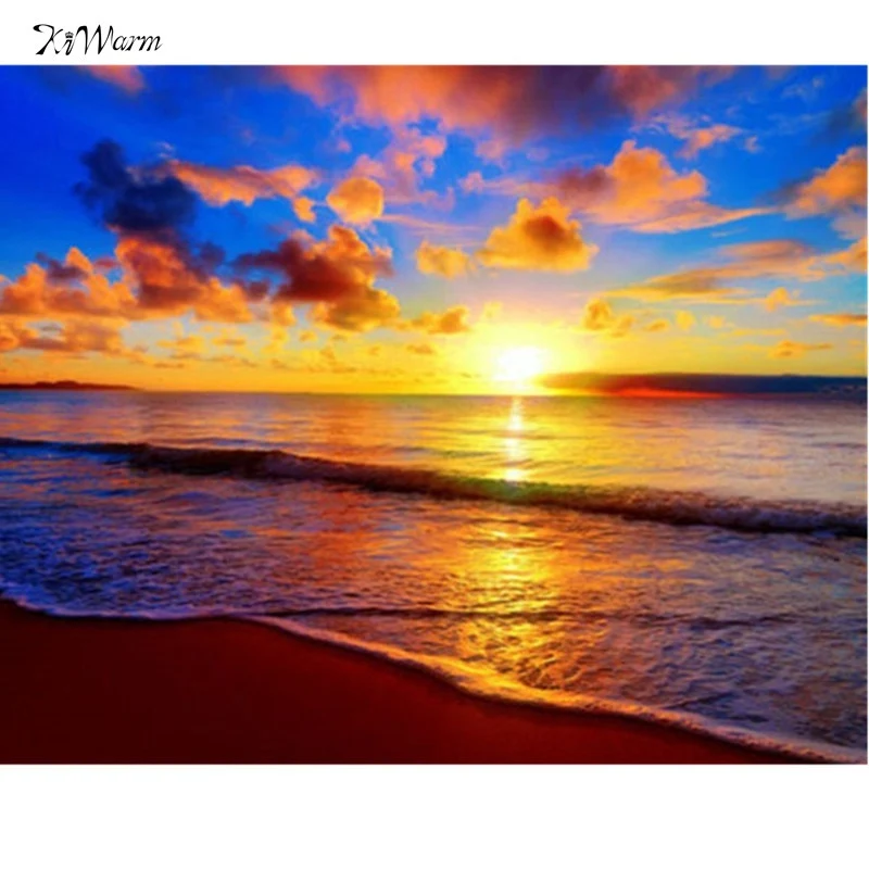 KiWarm 5D Full Square Diamond Painting Sunrise Beach Sea Scenery