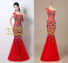 2016 durchsichtig Sexy Red Mermaid Dubai abendkleider Arabische schulter Luxus Prom Kleider Vestidos de festa TK30