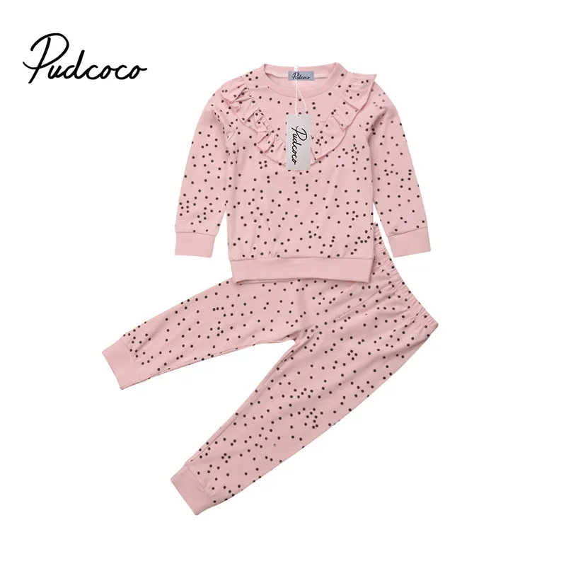 

PUDCOCO Newest 2Pcs Toddler Baby Girl Autumn Casual Clothes Set Cotton Top T Shirt Dot Pants Pop Outfits Party Suit Sets 1-6T