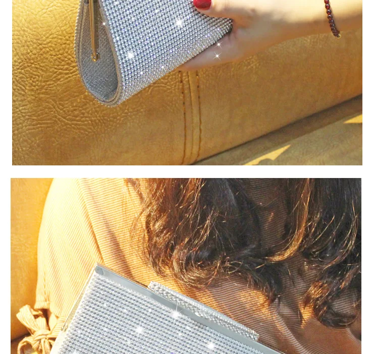 New Elegant Women Evening Clutches Bag Rhinestone Diamond Woman Chain Purse Wedding Brides Small Handbag