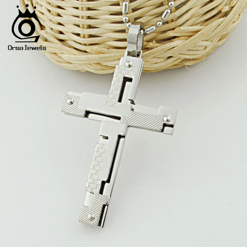 

ORSA JEWELS 3 Colors Available Men Stainless Steel Cross Necklace Wholesale Cross Necklace Male Jewelry OTN01
