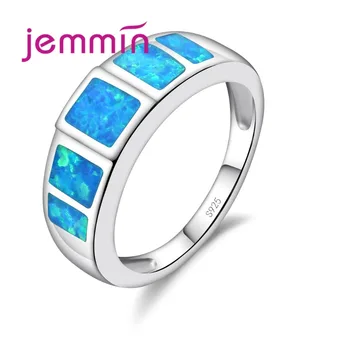 

New Trendy Simple Wide Ring Geometric Blue Fire Opal Stone 925 Sterling Silver Ring for Women Best Jewelry Decoration