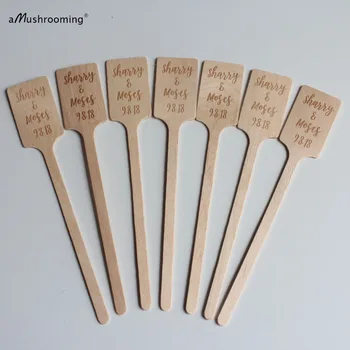 

Personalized Party Event Cupcake Toppers Wedding Bridal Shower Favor Wooden Beverage Swizzle Cocktail Stirrer Sticks