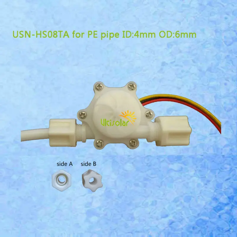 

USN-HS06PE Ultisolar Hall Effect Flow Sensor Water 0.2-2L/min 6mm OD PE Pipe 1% error Ultisensor Flow Turbine meter