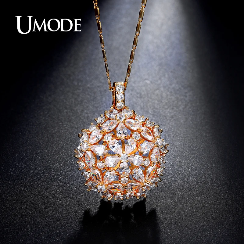 

UMODE Cluster Flower Design Pear and Round Cut CZ Crystal Gold Color Necklaces & Pendant Jewelry for Women Bijoux Femme UN0222A