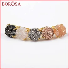 BOROSA, 5 пар, опт, новинка, золотые, радужные друзы, серьги-гвоздики для женщин, модные, золотые, смешанные, Drusy Ювелирные изделия ZG0250