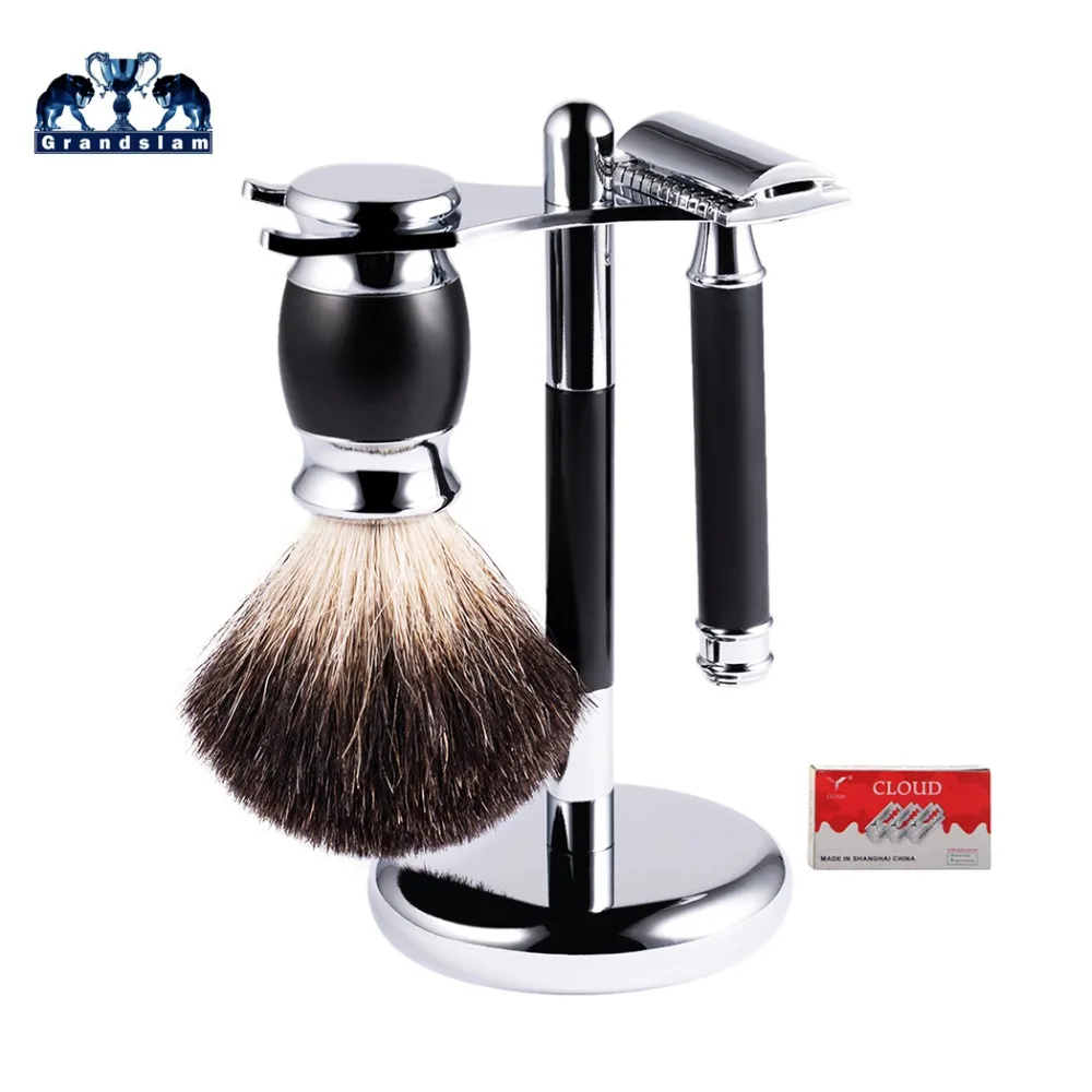 

Deluxe Chrome Razor Brush Stand Shaving Set Includes Stand Holder Badger Hair Shaving Brush Weishi Double edge Safety Razor