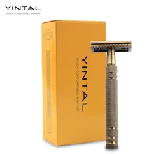 Мужская бронзовая Классическая двухсторонняя ручная бритва yinтal с длинной ручкой, безопасная бритва из Латунного цинкового сплава для бритья, 1 Бритва, 5 лезвий