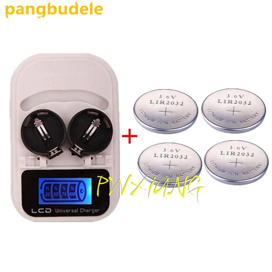 Günstig 1 STÜCKE ladegerät + 4PCSLIR2032, wiederaufladbare LIR2032 LIR2025 LIR2016 3,6 V knopfbatterie, LED wiederaufladbare display, usb schnittstelle