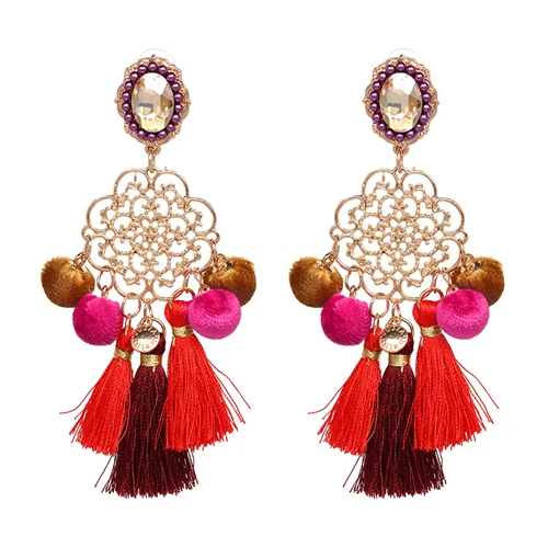 AOTEMAN Women Brand Bohemia Flower dangle earrings Trendy wedding Jewelry Ethnic Big Long Tassel Earrings for women oorbellen - Окраска металла: 51035-RD