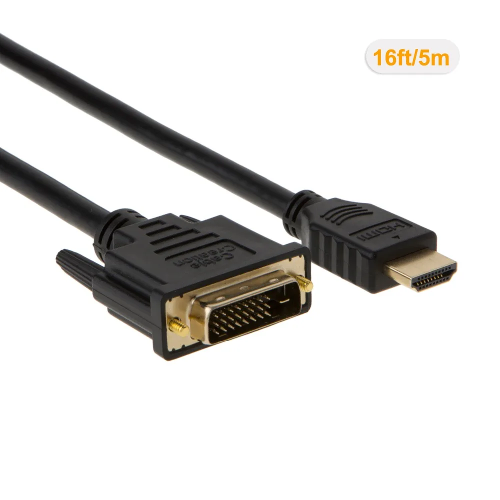 Кабель кабеля 16 футов/5 м HDMI штекер к DVI(24+ 1) Мужской кабель, позолоченный HDTV дви кабель, поддержка 1080 P, 3D, 1,5 м/черный
