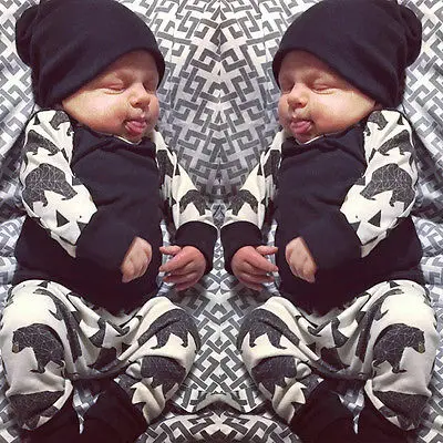 

3pcs Toddler Infant Newborn Baby Boy Girls Cotton T-shirt Tops+Pants Outfits Set