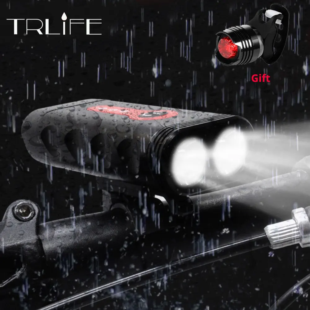 

Built-in 4400mAh Bicycle Light Waterproof Rechargeable Bike Light 2*XPG LED USB Front Bike Headlight Cycling with Taillight Gift