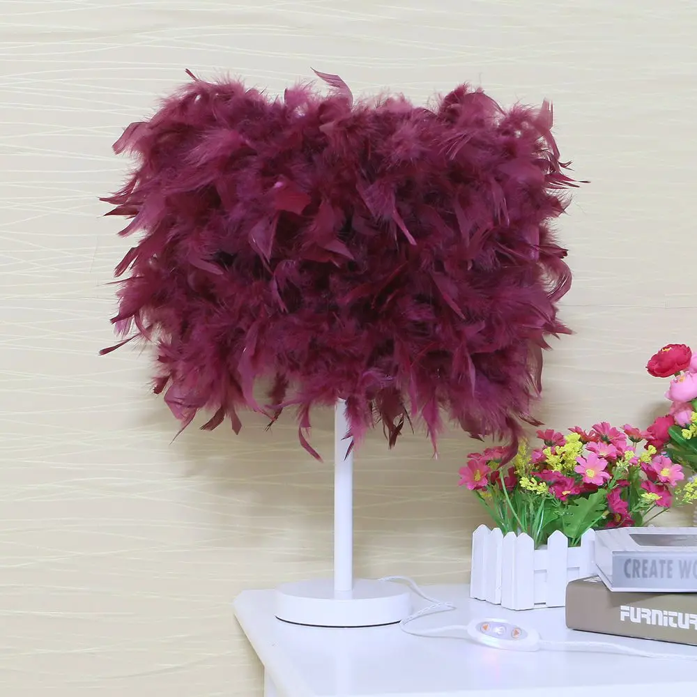 red Feather Crystal Table Lamp Light lamp Desk LED Bedside Reading Room For Living Room Lamps Table Modern Bedlamp Bedside lamp - Lampshade Color: red