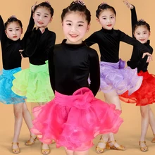 Новое поступление, платье с длинными рукавами для девочек ростом 90-160 см детская цельная одежда для латинского танца, детская одежда для сальсы, костюмы для танго