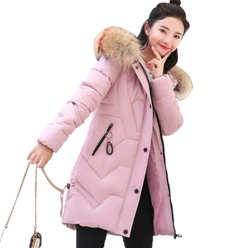 

2019 women winter hooded warm coat plus size candy color cotton padded jacket female long parka womens wadded jaqueta feminina