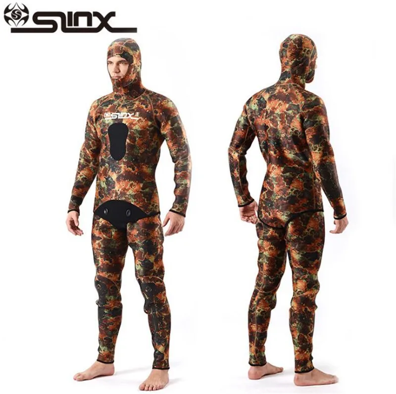 SLINX 5mm Neoprene Men Camouflage Spearfishing Swimwear Wetsuit Hooded