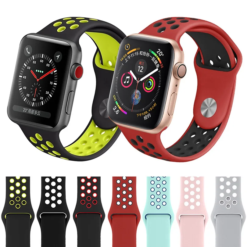 Soft Silicone Double Color Sport Strap 42mm/44mm Iwatch Band 38mm/40mm Bracelet Wristband for IWatch Series 4 3 2 1 Accessories | Наручные