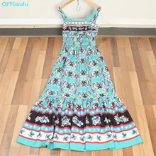 QYFCIOUFU 2018 High Quality Women Spaghetti Strap Maxi Dress Fashion Runway Floral Print Sleeveless Summer Boho